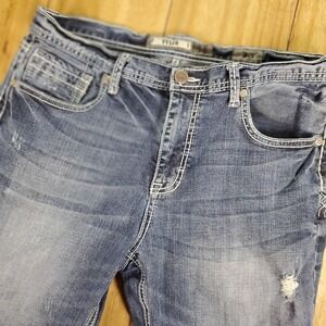 BKE Denim Tyler Mens Jeans 34S Bootcut Distressed Blue Wash